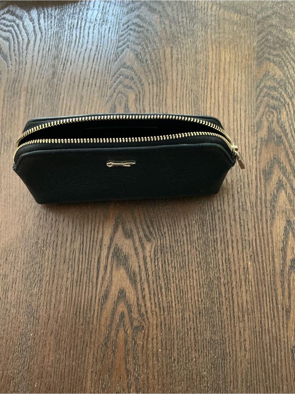 Black Zip Cosmetic Pouch with Gold Hardware